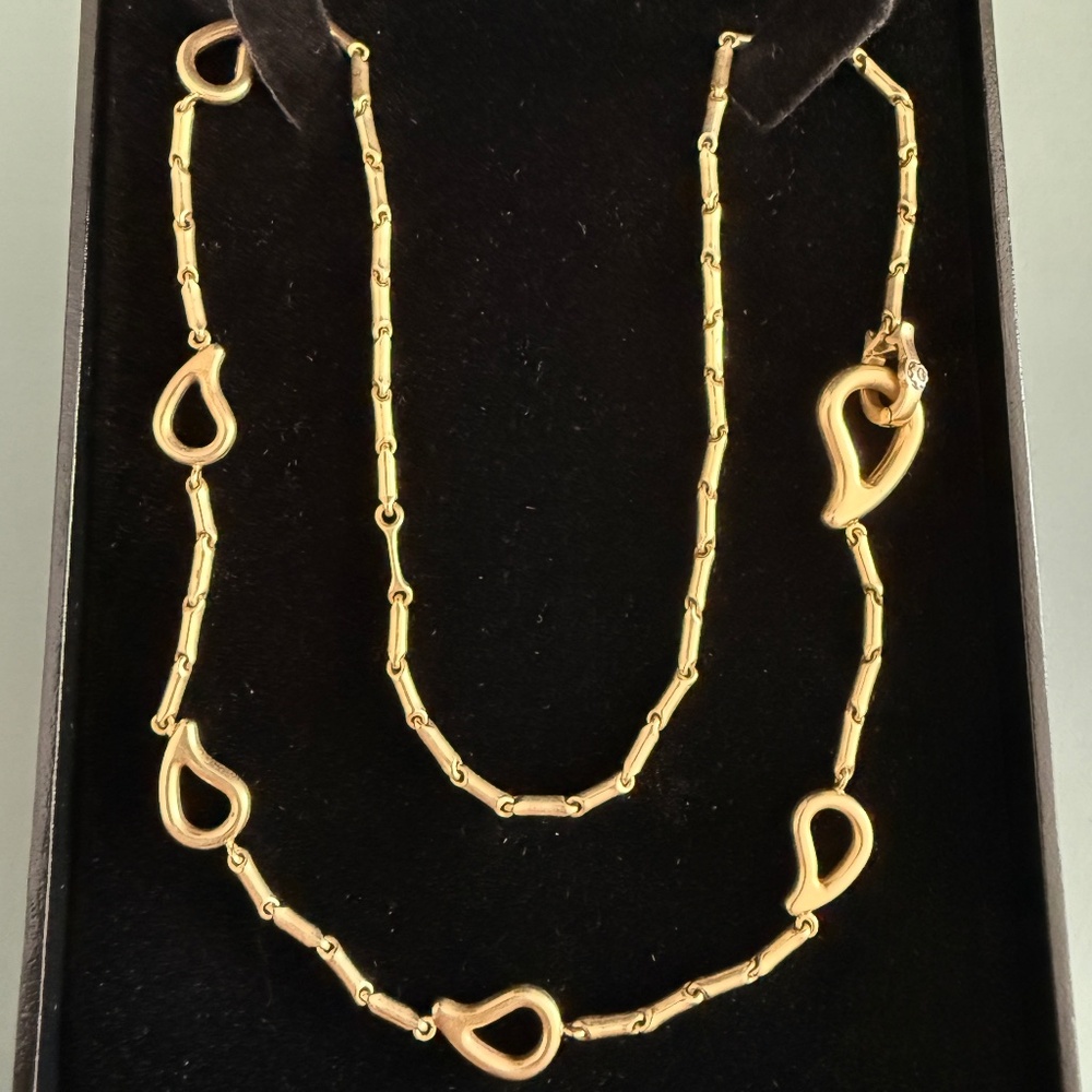 Designer CHIMENTO Italian 18K Yellow Gold BAMBOO & TEARDROP Link Chain Necklace